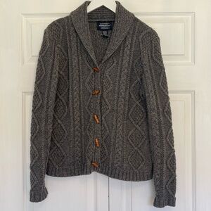Eddie Bauer Women’s cable knit sweater wood button cardigan gray size medium